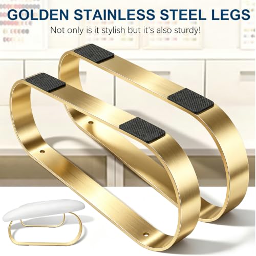White U-Shaped Nail Arm Rest Stand with Gold Steel Legs for Manicure
