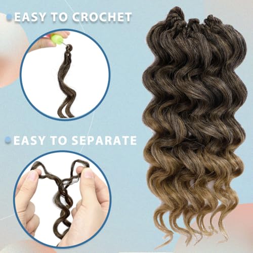 LOS MOEER Ocean Wave Crochet Hair Deep Wave Pre-Looped 14 Inch T1B/27# Pack of 8