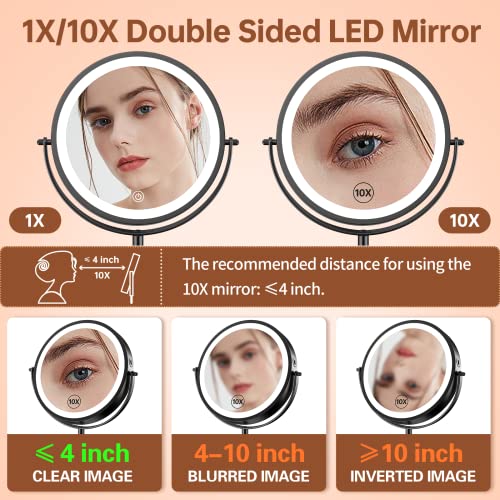 8-Inch Lighted Makeup Vanity Mirror with 3 Color Dimmable Lights, 1X/10X Magnification