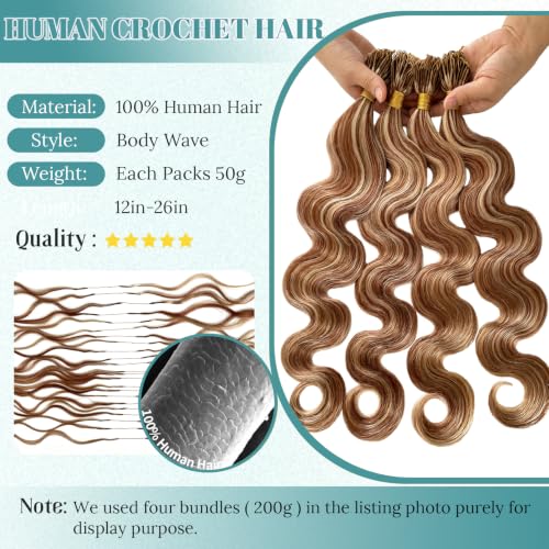 Munx Honey Blonde Crochet Human Hair Extensions 22 Inch Highlighted Body Wave with Spiral Curl, Pre-Separated, Lightweight, 27/30/613