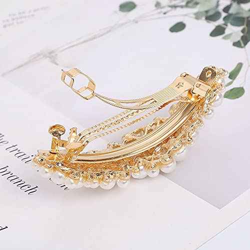 Yusier Large Pearl Hair Accessories Metal Vintage Hair Barrettes French Double Clasp Barrettes Decorative Hair Clasps Accessories for Women Girls (Large 01)