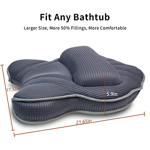 Extra Thick Large Bath Pillow with Neck,Back,Head Support for Bathtub, Spa, Soaking Gray(21''x17'')