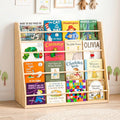Kids Wooden Bookshelf 4-Tier Montessori Display - Child-Safe Natural Pine