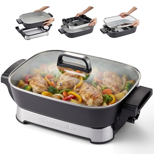 Elite Gourmet 10 Qt Stow-Away Ceramic Skillet - PFAS-Free, 1500W, Space-Saving Design