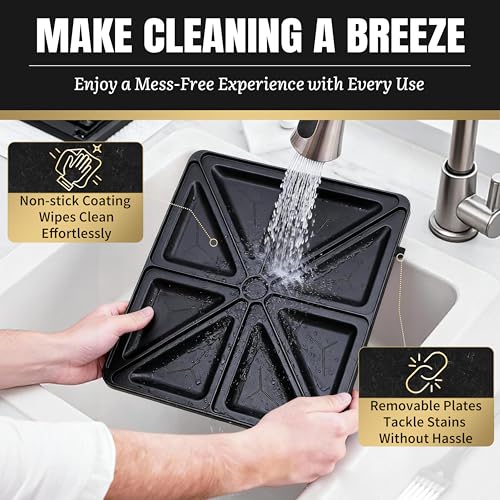 3-in-1 Panini Grill Press with Removable Plates - Breakfast Sandwich & Waffle Maker - Electric Griddle
