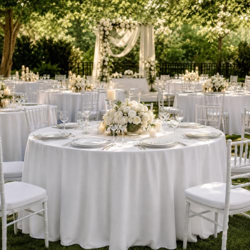 120 Inch White Round Tablecloths 10 Pack for Events & Dining - Surmente Variation