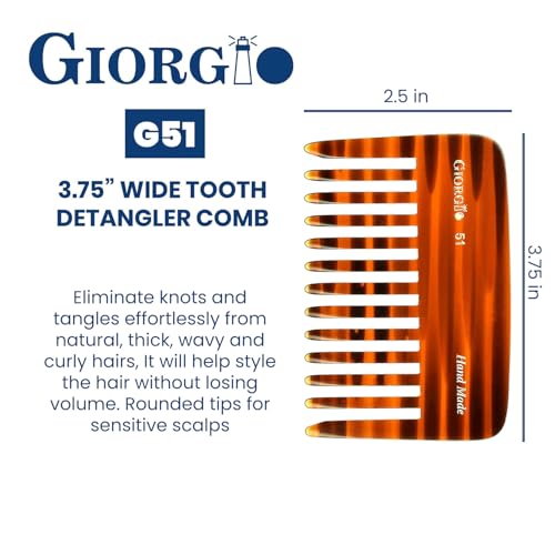 Giorgio 6 Pack Tortoiseshell Wide Tooth Detangling Combs for Thick, Curly Hair
