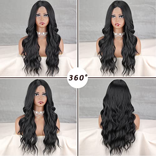 LINGHANG Black 1 26-Inch Curly Wavy Wig for Women, Natural Look