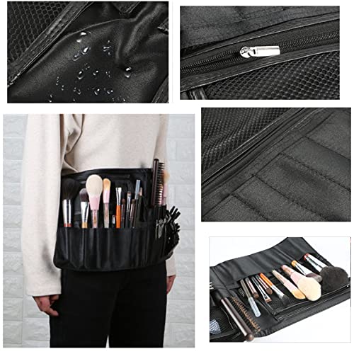 Beautybaby Artist Professional Makeup Brush Waist Bag Cosmetic Portable Multi Pockets Bag with Belt Strap Black