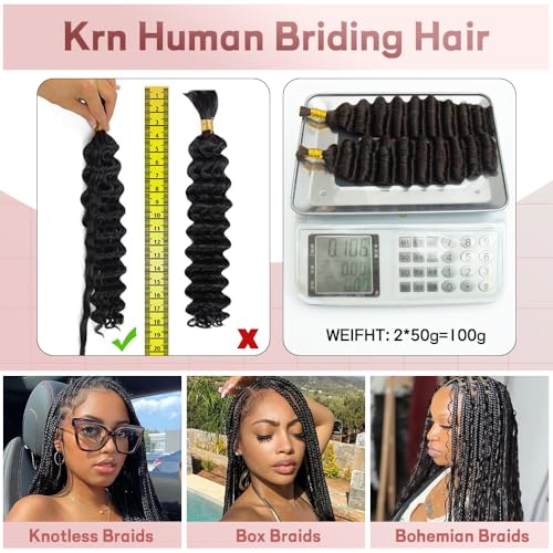 Human Braiding Hair for Boho Braids 16 Inch Natural Color - 100g Pack