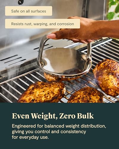 Cream Caraway Stainless Steel Grill Press with Handle – Even Pressing & Seared Results