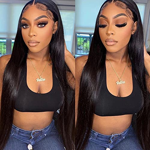 30 Inch Black Synthetic Lace Front Wig with Baby Hair - Light Yaki, Glueless, Pre-Plucked, Natural Hairline for Women - Variation #30 Inch Black