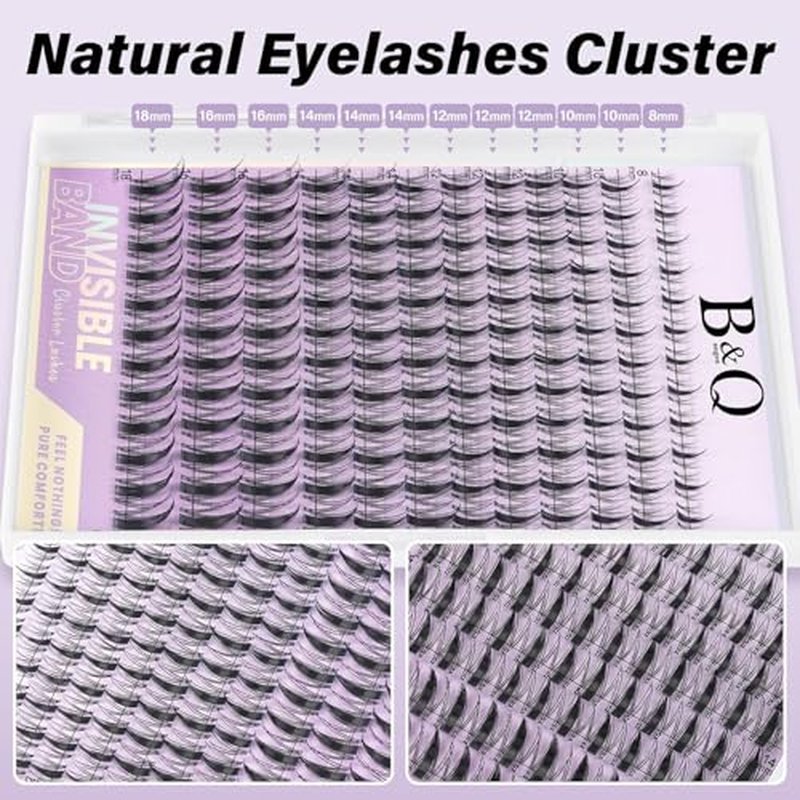 B&Q Fairy Lash Clusters Kit - DIY Lash Extension Kit at Home Beginner-Friendly Manga Lashes, 144pcs 8-18mm Wispy Clusters with 0.3mm Invisible Band & Waterproof, Salon Look for Daily Work & Parties