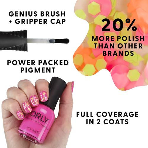 Orly Neon Nail Polish Colors for Summer | Bright Shades and a Confetti Topper for Summer Neon Nails | 0.6fl oz (That's Hot, 0.6 fl oz)