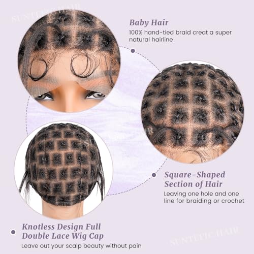 Braided Wig Cap with Baby Hair - Human Crochet Cap for Crochet Braids, Glueless, HD Lace, Black #1B - 99 Sections