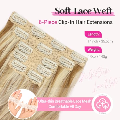 KooKaStyle 14 Inch Honey Blonde Clip-In Wavy Hair Extensions F26/613#