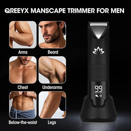 Manscape Trimmer for Men - Electric Body Hair Trimmer with Light, IPX7 Waterproof Electric Razor for Balls/Pubic/Groin/Legs/Chest Hair Removal, Lightweight with LED Display, Gifts for Him Dad