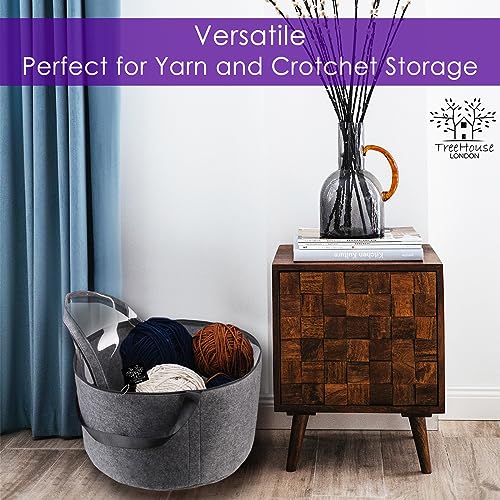 TreeHouse London XL Breathable Felt Wig Storage Travel Case & Yarn Storage Bag, Collapsible Container & Lid, 11" High, Wig Holder Case for Men & Women, Cosmetic Closet Organizer Bag