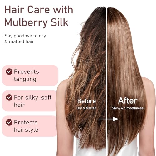 LitBear Pink Mulberry Silk Sleep Bonnet for Women, 22 Momme Hair Wrap with Elastic