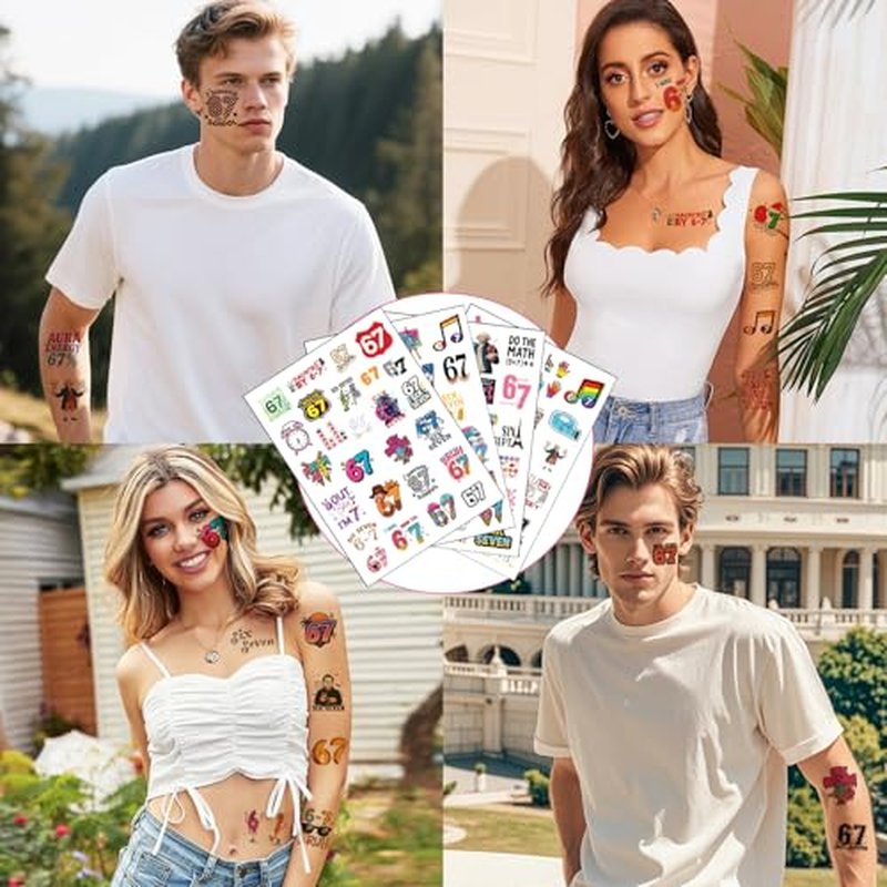 100Pcs 6 7 Meme Temporary Tattoos Stickers Set for Adults Teens, Funny Six Seven Waterproof Party Favors
