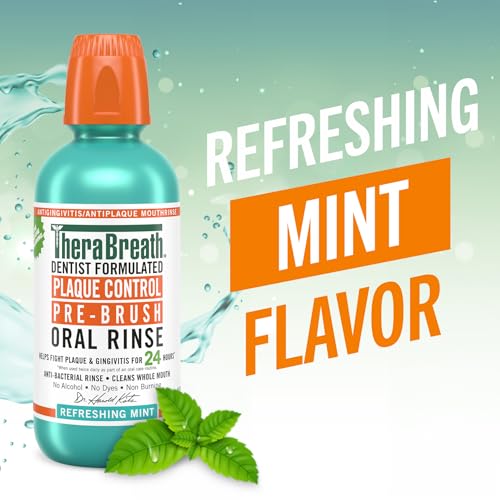 TheraBreath Plaque Control Oral Rinse - Mint Flavor - 16 Fl Oz Pack of 4
