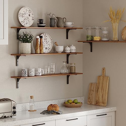 DINZI LVJ Rustic Brown 55.1-Inch Wall Mounted Shelves Set of 2 - Vintage Wooden Storage