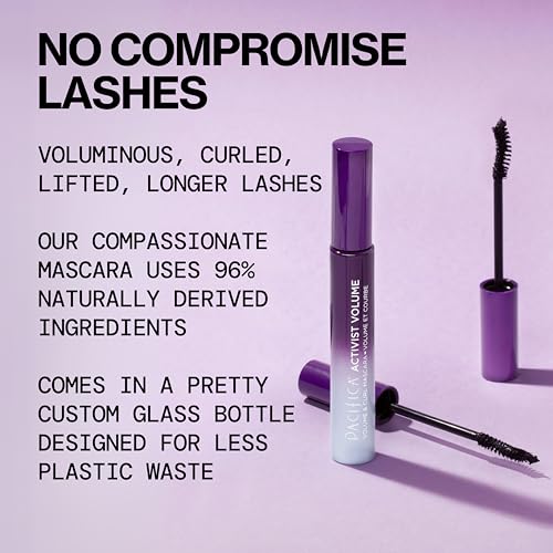 Pacifica Beauty | Activist Curling Mascara | Black | Volume and Length | Vegan Brush | Glass Tube | Clean Eye Makeup | Plant-Fibers | Microplastic + Nylon 6 Free | Vegan, Talc-Free, Cruelty-Free