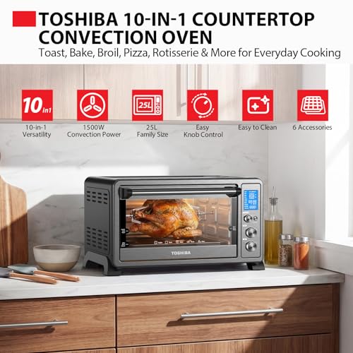 25L Convection Toaster Oven - 6-Slice, 10-in-1 Family Size Countertop Oven - Black Stainless Steel