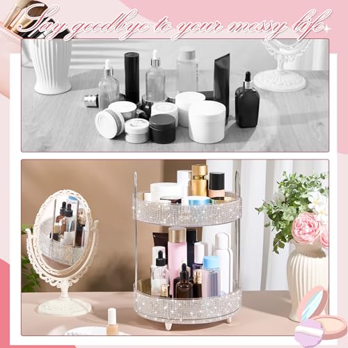Honeydak 2 Tiers Rotating Cosmetic Display with Rhinestones - White