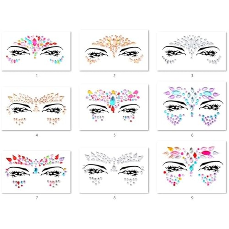 Face Gems Adhesive Glitter Jewel Tattoo Sticker Festival Gems Rave Party Body Make Up (9 PCS Z9ZAKMIXA)
