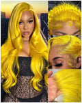 Yellow Lace Front Wig 13x6 Human Hair Body Wave 22 Inch with Natural Hairline