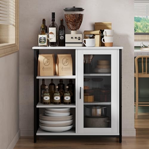 Pure White Coffee Bar Cabinet with Adjustable Shelves - 27.5" W