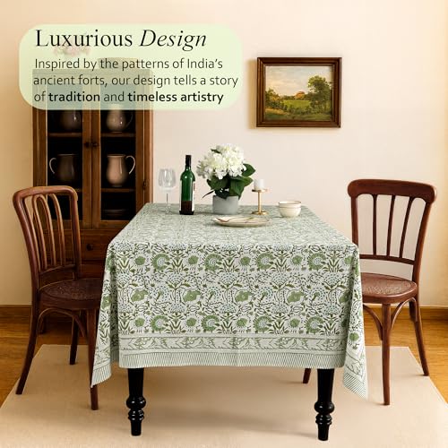 Agate Green Cotton Tablecloth 70x108 Inch Rectangular Hand Block Print