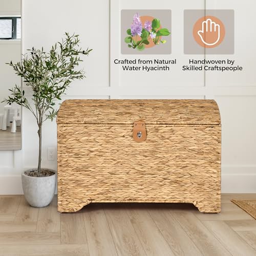 Honjourai Handwoven Water Hyacinth Storage Basket with Lid - Natural 178L Arched Lid