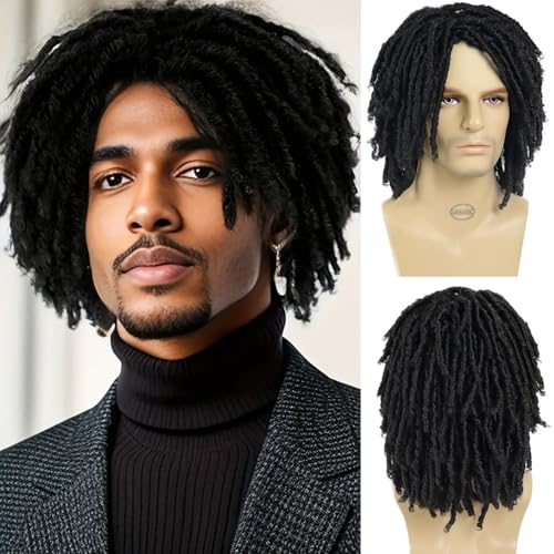 Men's Afro Braided Dreadlock Wig - Natural Short Crochet Twist Wig - Variation 1B