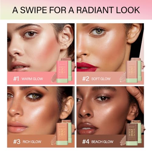 Bronzer Stick, Facial Contouring Stick,Cream Contour Stick, Facial Contouring Stick,Highlight Contour Makeup Long Lasting, Face Bronzer, Face Shaping,02,Rich Glow&04,Beach Glow