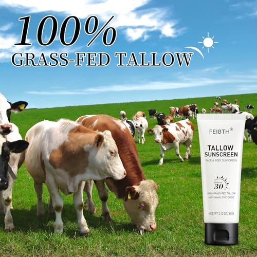 Tallow Sunscreen, Beef Tallow Sunscreen with Zinc Oxide, Non-Greasy Formula for Face and Body, Travel Size 2 oz