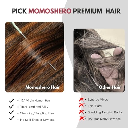MOMOSHERO 1B/30/12in Human Hair Body Wave Bundles - Blonde Balayage Ombre, Virgin Remy, Sew-In Weave