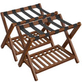 Coffee Brown 2 Pack Solid Wood Luggage Racks with Storage Shelf - No Assembly Needed