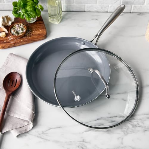 12 Inch Ceramic Nonstick Frying Pan with Lid - Gray, Oven & Dishwasher Safe