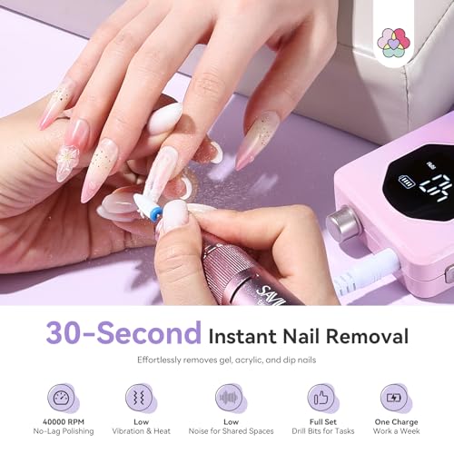SAVILAND 2026 Nail Drill Professional: 40000RPM Electric Nail Drill 30S Fast Removal for Acrylic Nails Low Noise Electric Nail File Long-Lasting Manicure Pedicure Mobile Tech & Salon (Gradient Purple)