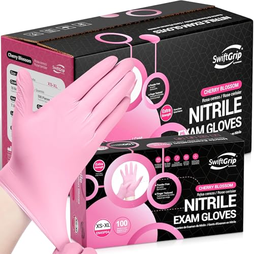 SwiftGrip Nitrile Exam Gloves 4 Mil Cherry Blossom Medium Disposable Food Safe Latex-Free Powder-Free (1000 Pack)
