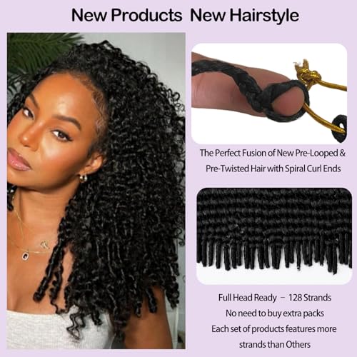 TZNHULN Burmese Curly Crochet Hair 18 Inch 128 Strands Knotless Pre-Looped Spiral Ends - Style 4#