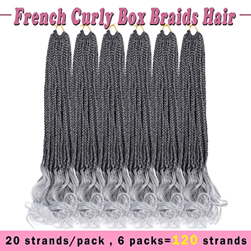 French Curl Crochet Braids 22 Inch 6 Packs - Gray Goddess Box Braids with Curly Ends