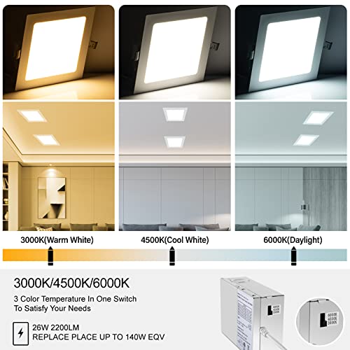 White 11-Inch Square Recessed LED Light Pack - Dimmable 3 CCT, 2200 Lumens