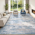 Large Washable 8x10 Area Rug for Living Room & Bedroom Blue Brown - Non Slip