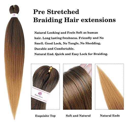 Pre-Stretched Braiding Hair 30 Inch - Natural Yaki Texture, Ombre Colors, Pack of 8 - Variation of 1B-30-27