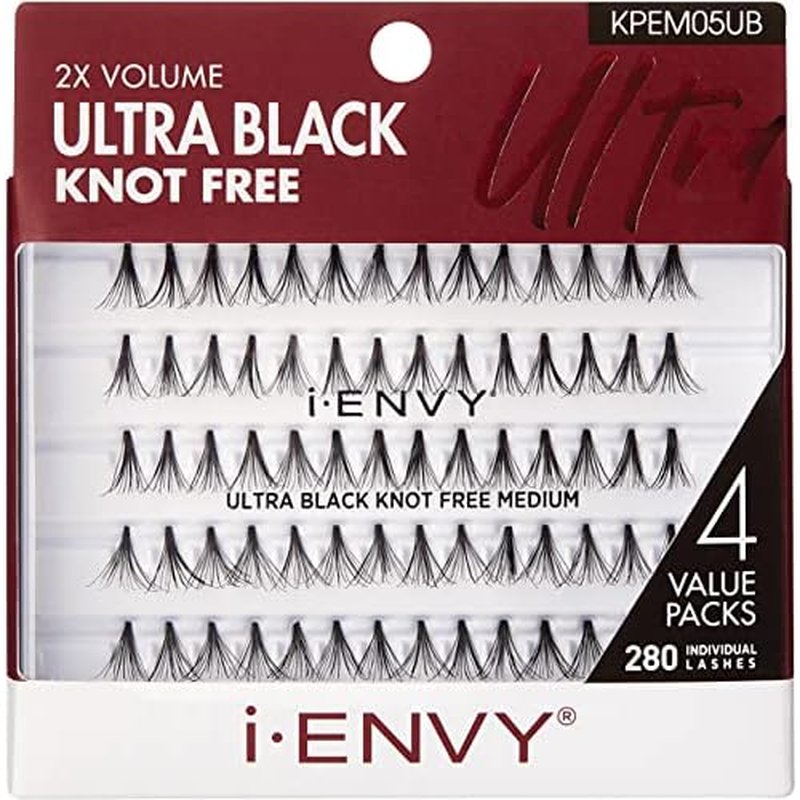 i?ENVY by KISS Ultra Black Knot Free Lashes, Natural & Bold Look, 280 Individual Remy Hair Lashes, Lightweight, Easy-to-Use, Perfect for Subtle Enhancement (Medium)