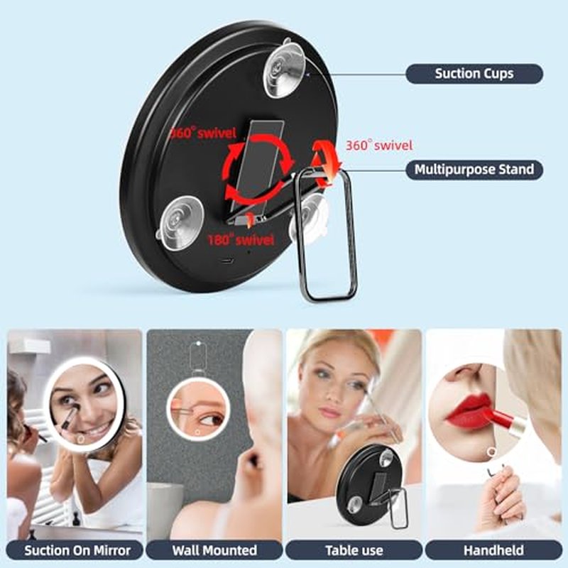 30X Magnifying Mirror with Lights, 6inch Makeup Magnified Mirror 30X Lighted Travel Magnification with 3 Suction Cups and 360¡Æ Adjustable Stand- Includes Tweezers & Scissors