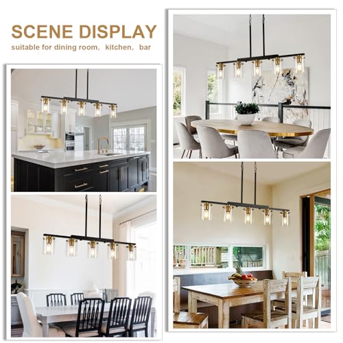 Farmhouse Chandelier Pendant Light Fixture - Brown, 5-Light Glass Shade